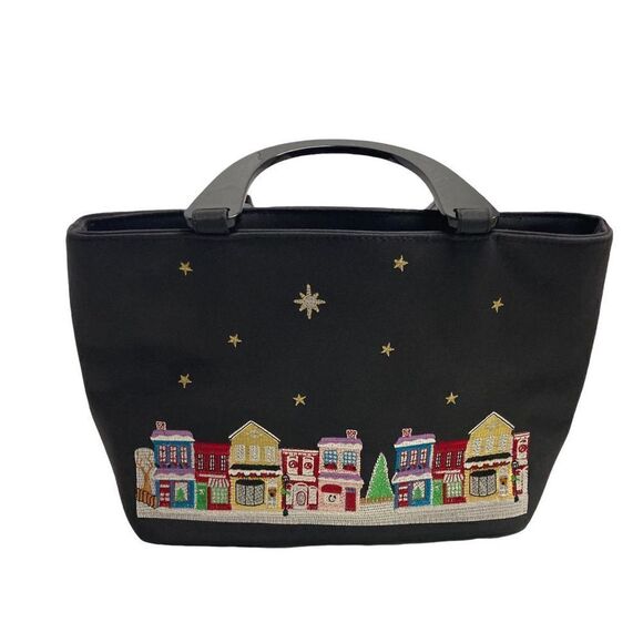 KIM ROGERS Christmas Embroidered Handbag Satchel Black 12X4X8❤️❤️HOST PICK 11.29 - Picture 1 of 7